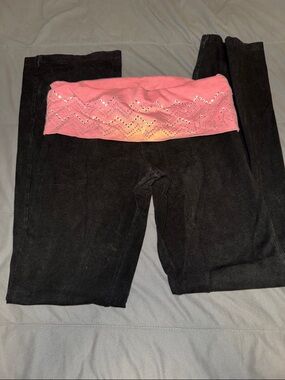PINK Victoria's Secret Black Track Joggers with Pink Fold-Over Waistband